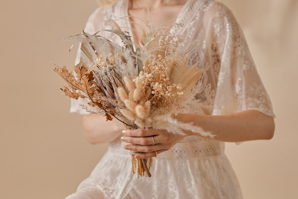 hiddenbotanicsweddings Bouquets Dried Flowers Bridal Bouquet - Sandy Cream & Brown No. 1