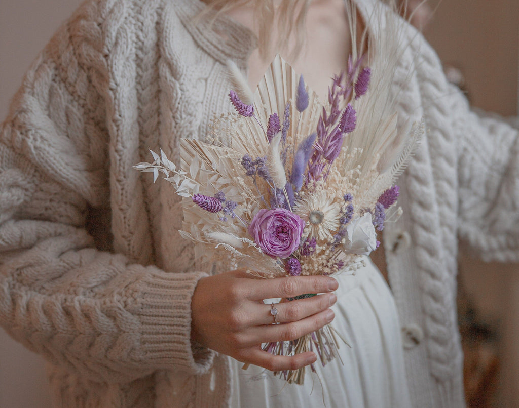 hiddenbotanicsweddings Bouquets Dried Flowers Bridal Bouquet - Sandy Cream & Purple No. 1
