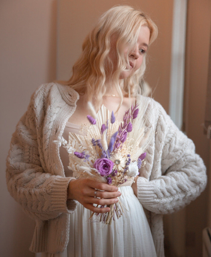 hiddenbotanicsweddings Bouquets Dried Flowers Bridal Bouquet - Sandy Cream & Purple No. 1