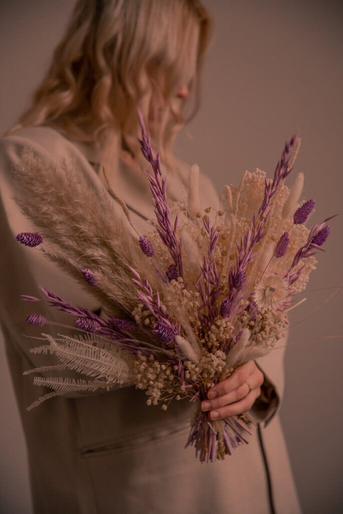 hiddenbotanicsweddings Bouquets Dried Flowers Bridal Bouquet - Sandy Cream & Purple No. 2