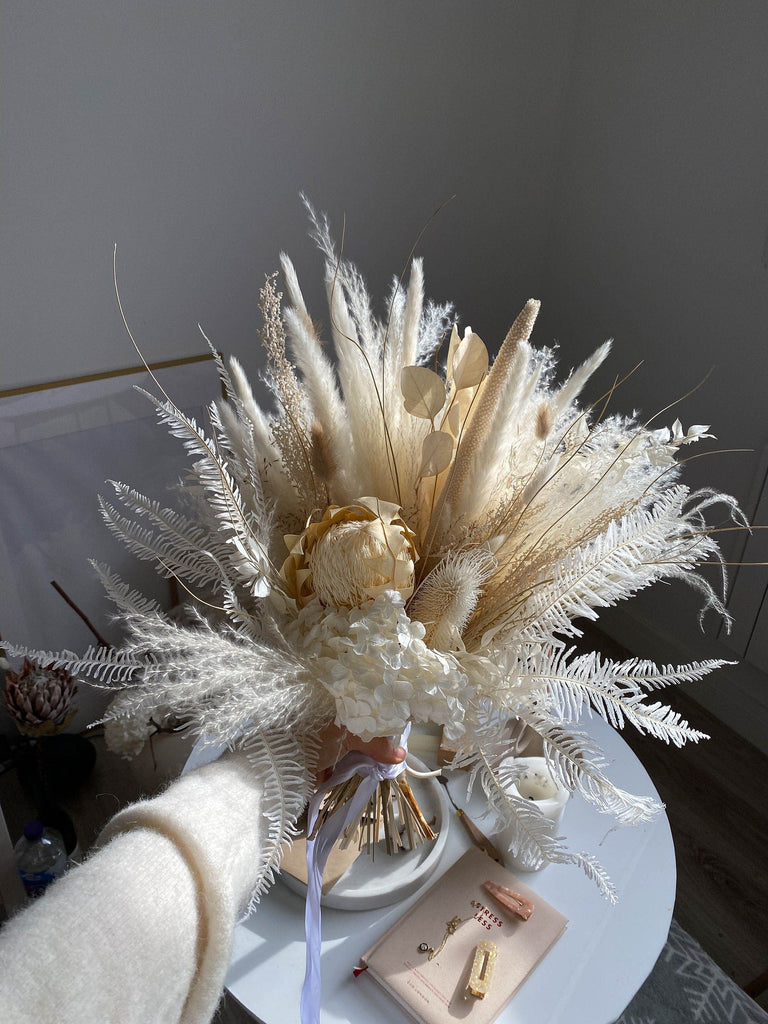 hiddenbotanicsweddings Bouquets Dried Flowers Bridal Bouquet - Sandy Cream & White No. 3