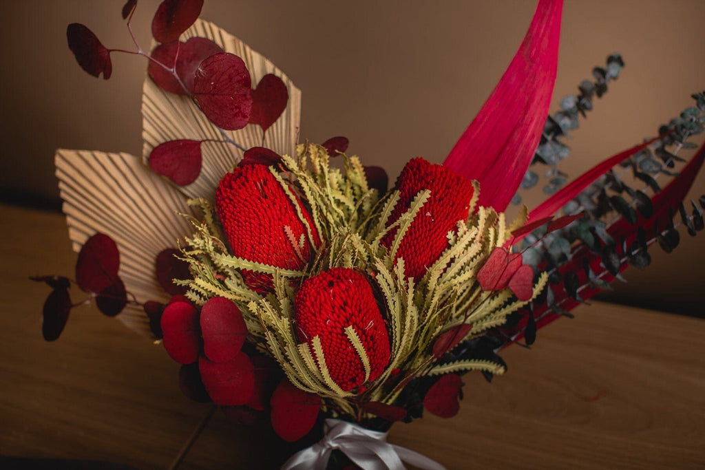 hiddenbotanicsweddings Bouquets Dried Flowers Bridal Bouquet - Scarlet Red & Green