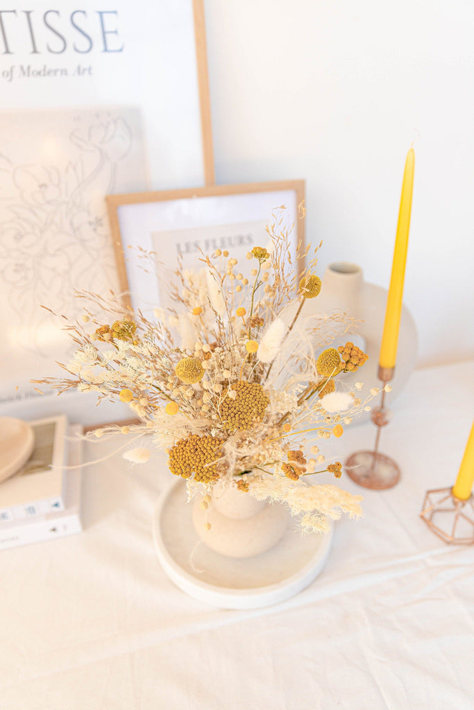 hiddenbotanicsweddings Bouquets Dried Flowers Bridal Bouquet - Snowy White & Yellow
