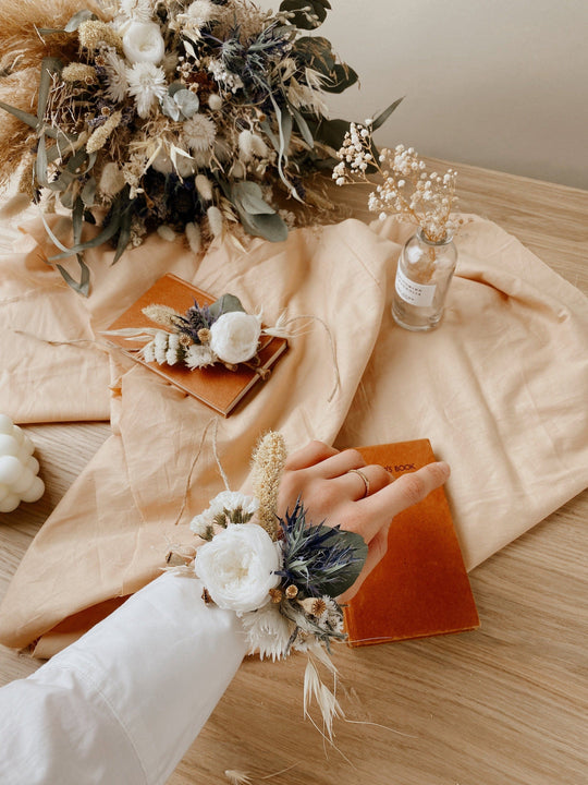 Dried Flowers Bridal Bouquet - Pale Blue & Cream – hiddenbotanicsweddings