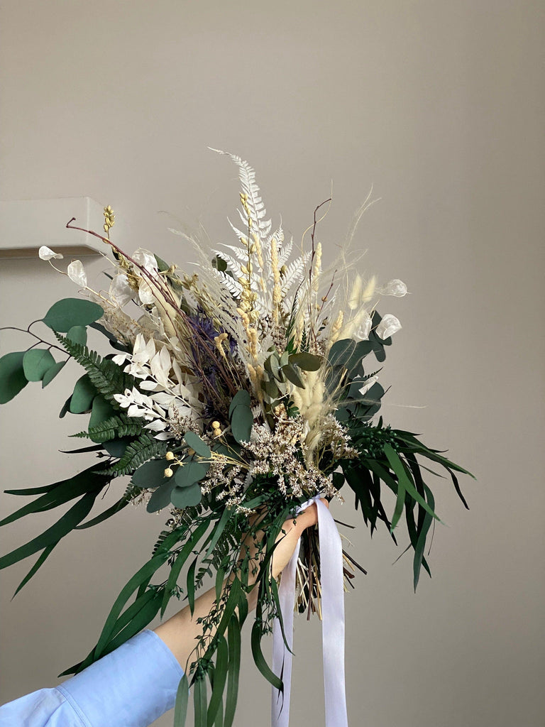 hiddenbotanicsweddings Bouquets Dried Flowers Bridal Bouquet - Woodland Green & Cream