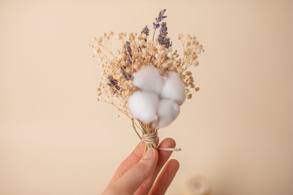 hiddenbotanicsweddings Buttonholes/Boutonnieres Dried Cotton Boutonnieres / Lapel Pin For Men / Groom Pin / Boho Boutonniere / Groom Boutonniere