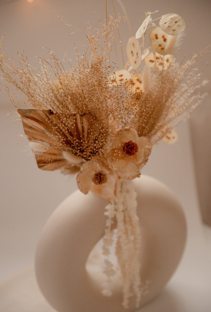 hiddenbotanicsweddings Centerpieces Gold Baby's Breath & Gold Palm Spear Wedding Decoration Centerpiece / Sola Anemone Flower Preserved Amaranthus