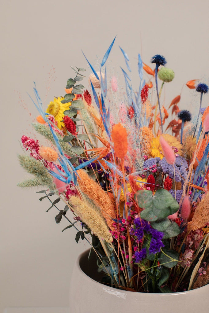 hiddenbotanicsweddings Dried Colourful Wildflowers & Preserved Eucalyptus Loose Flowers Centerpiece and Vase Arrangement / Ceremony Flowers