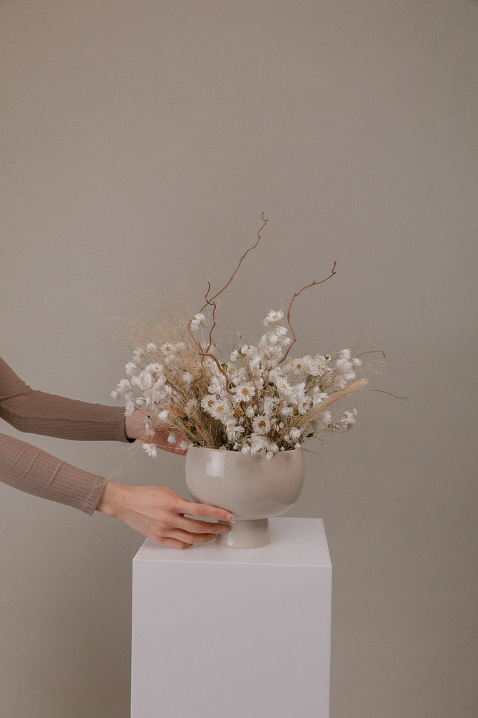 hiddenbotanicsweddings Dried Daisies & Hazel Branches Wabi Sabi Loose Flowers Centerpiece and Vase Arrangement