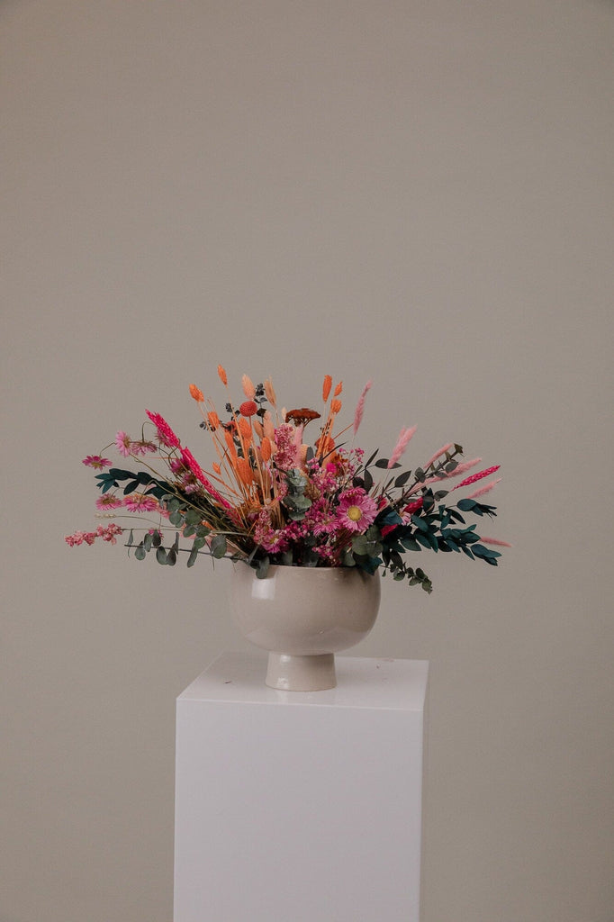 hiddenbotanicsweddings Dried Flowers Pink & Orange Shades With Preserved Eucalyptus Loose Flowers Centerpiece and Vase Arrangement