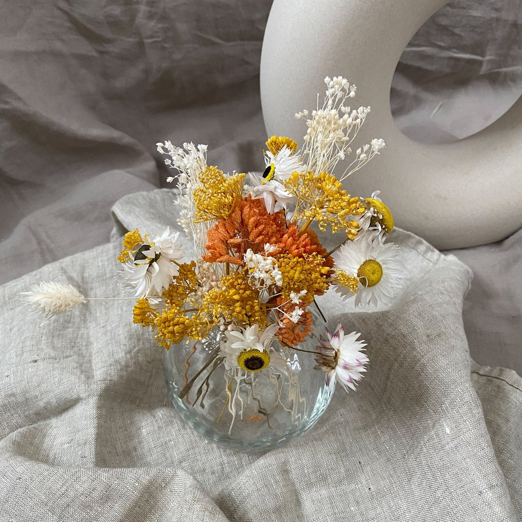 hiddenbotanicsweddings Floral Home Decorations Daisies and Broom Bloom Floral Vase Arrangment / Yellow Yarrow Flower Home Decor / Billy Balls Home Decoration