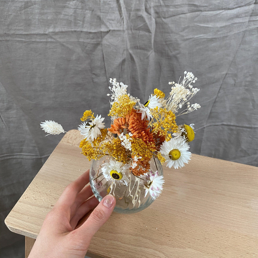 hiddenbotanicsweddings Floral Home Decorations Daisies and Broom Bloom Floral Vase Arrangment / Yellow Yarrow Flower Home Decor / Billy Balls Home Decoration