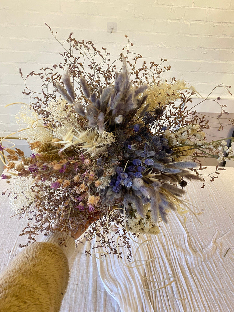 hiddenbotanicsweddings Floral Home Decorations Natural Pastel Lilac Wildflowers Centrepiece  / Rustic Sweetheart Table Decoration with Scottish Thistle