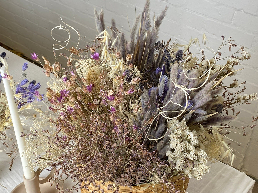 hiddenbotanicsweddings Floral Home Decorations Natural Pastel Lilac Wildflowers Centrepiece  / Rustic Sweetheart Table Decoration with Scottish Thistle
