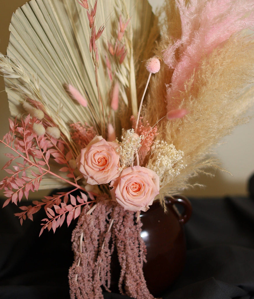 hiddenbotanicsweddings Floral Home Decorations Pink Rose Eternal Rose and Natural Palm Home & Wedding Decoration Arrangement