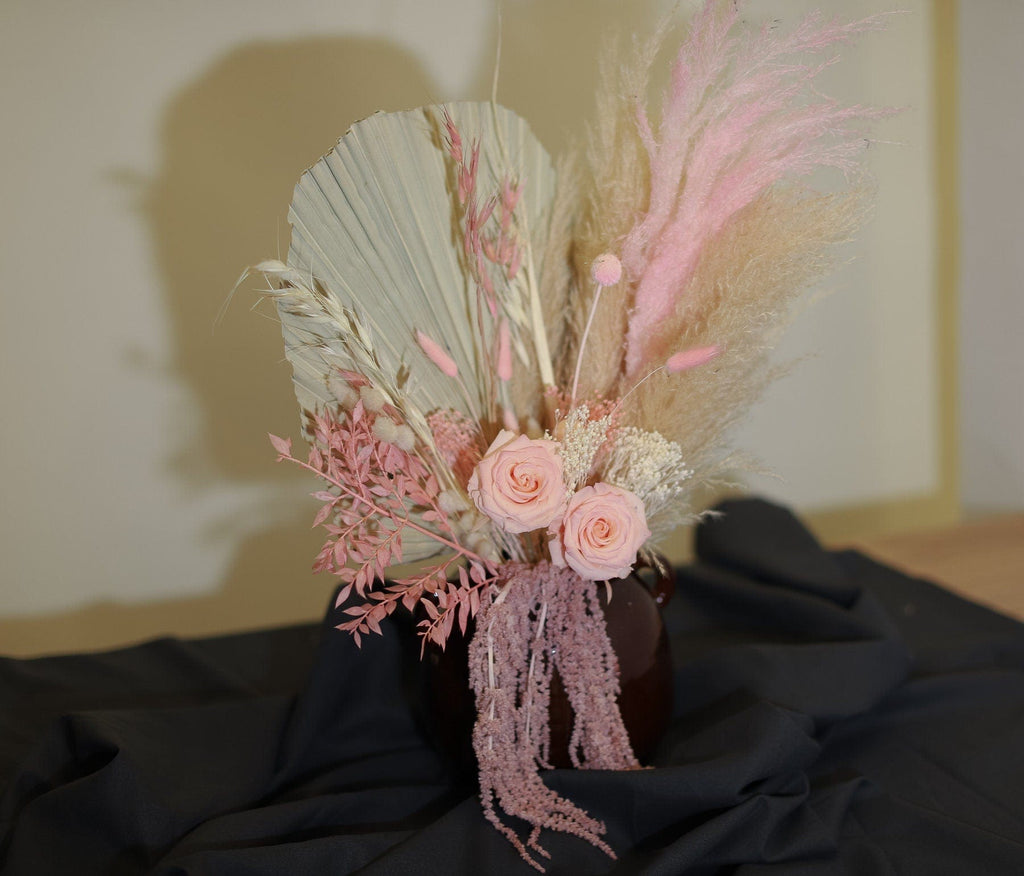 hiddenbotanicsweddings Floral Home Decorations Pink Rose Eternal Rose and Natural Palm Home & Wedding Decoration Arrangement
