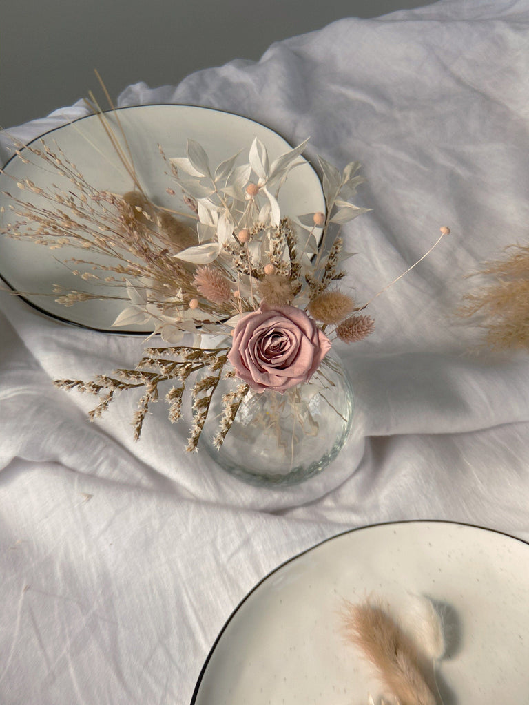 hiddenbotanicsweddings Floral Home Decorations Preserved Eternal Rose Floral Vase Arrangment / Bleached Ruscus / Sea Lavender