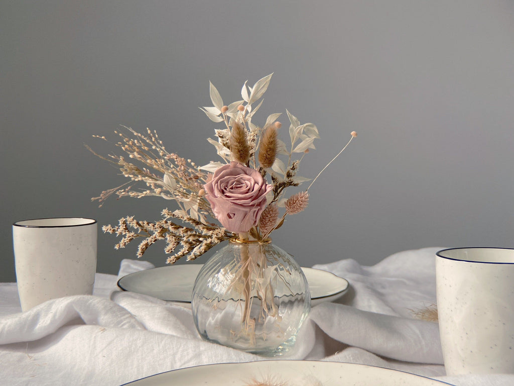 hiddenbotanicsweddings Floral Home Decorations Preserved Eternal Rose Floral Vase Arrangment / Bleached Ruscus / Sea Lavender