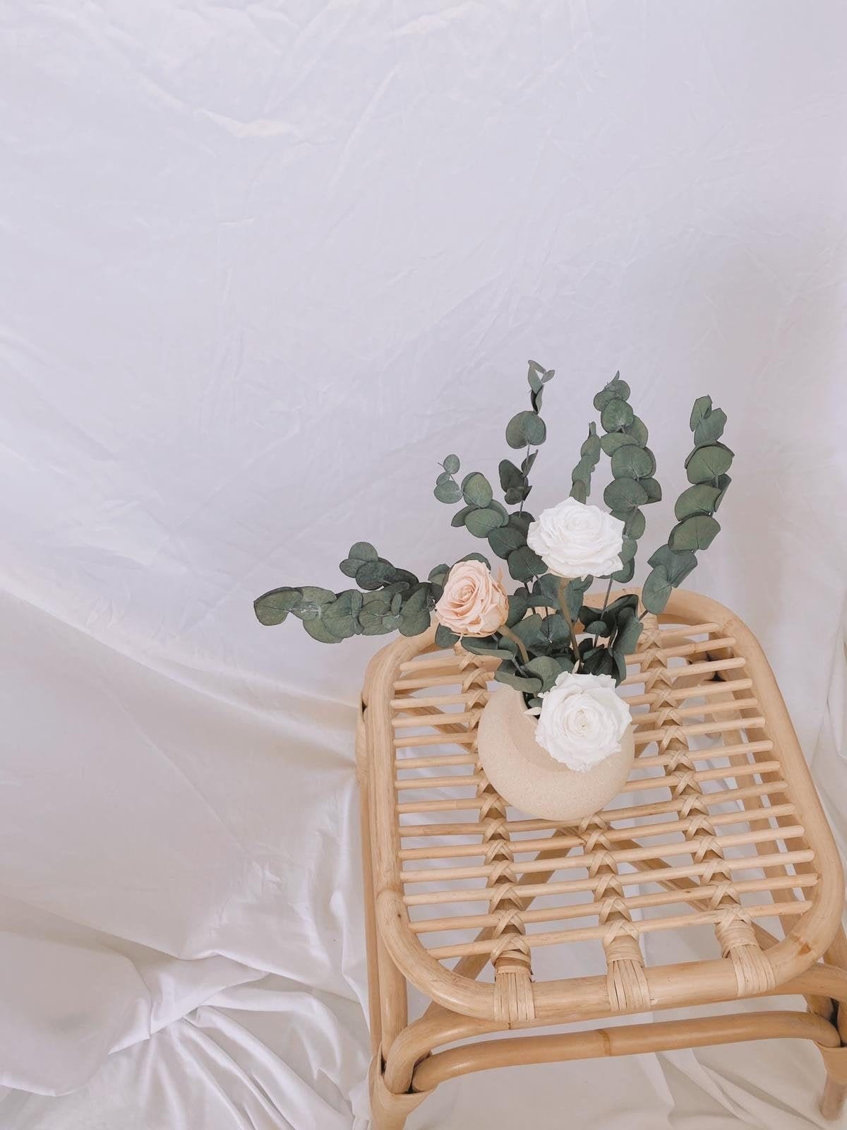 hiddenbotanicsweddings Floral Home Decorations Real Dried Eucalyptus, Everlasting Eternal Preserved Roses Decoration Flower Arrangement / Nude and White Tones