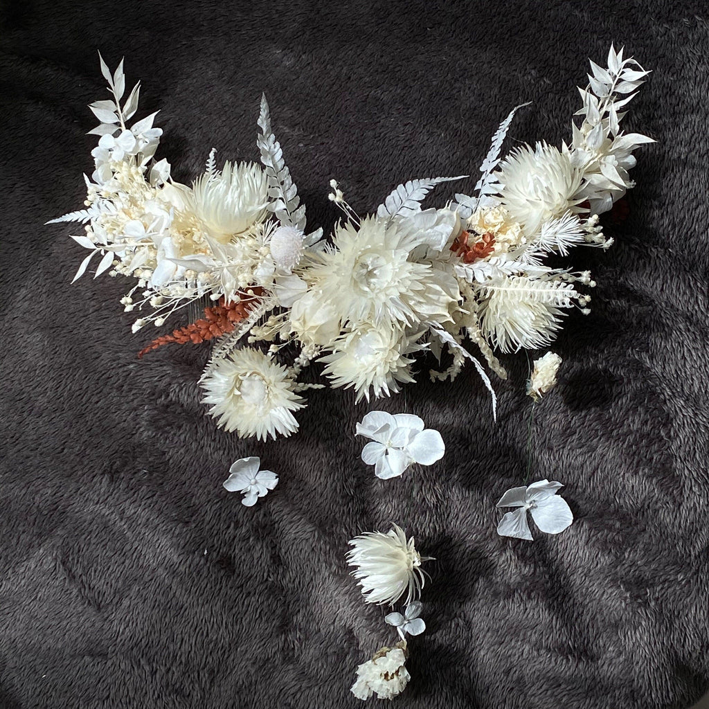 hiddenbotanicsweddings Hair Combs All White & Cream Boho Flower Comb / Boho Wedding Bridal Comb