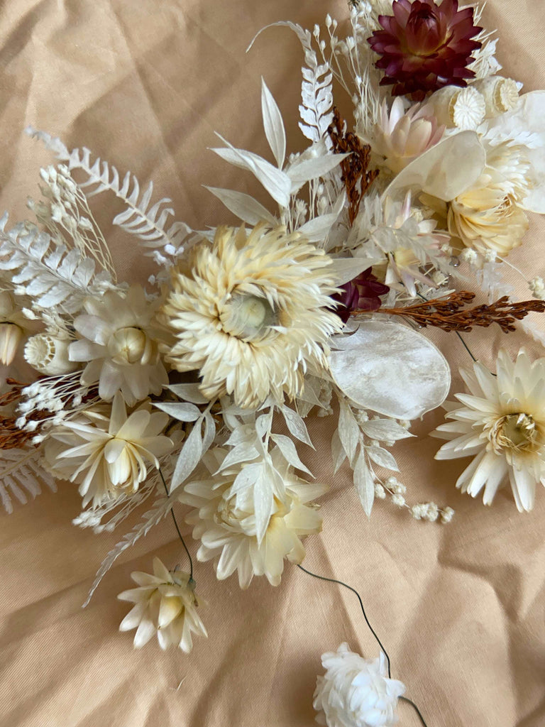 hiddenbotanicsweddings Hair Combs Boho Flower Comb / Pastel Red & Cream Bridal Comb