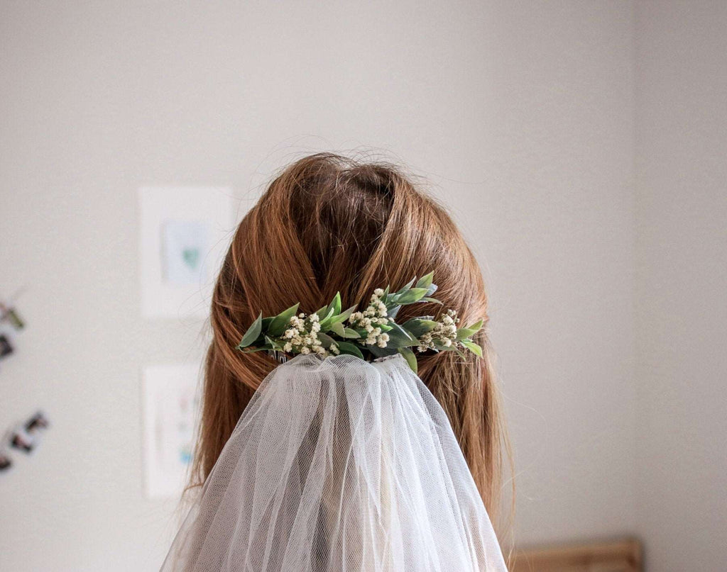 hiddenbotanicsweddings Hair Combs Boho Green Ruscus Baby's Breath Bridal Hair Comb, flower hair comb, bridesmaid comb, bridal flower comb