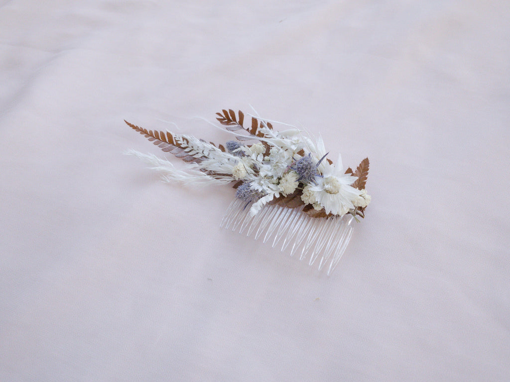 hiddenbotanicsweddings Hair Combs Daisy and Fern Boho Real Dried Flower Comb / Bridal Comb / Bridesmaids Comb / Bride Flower Comb