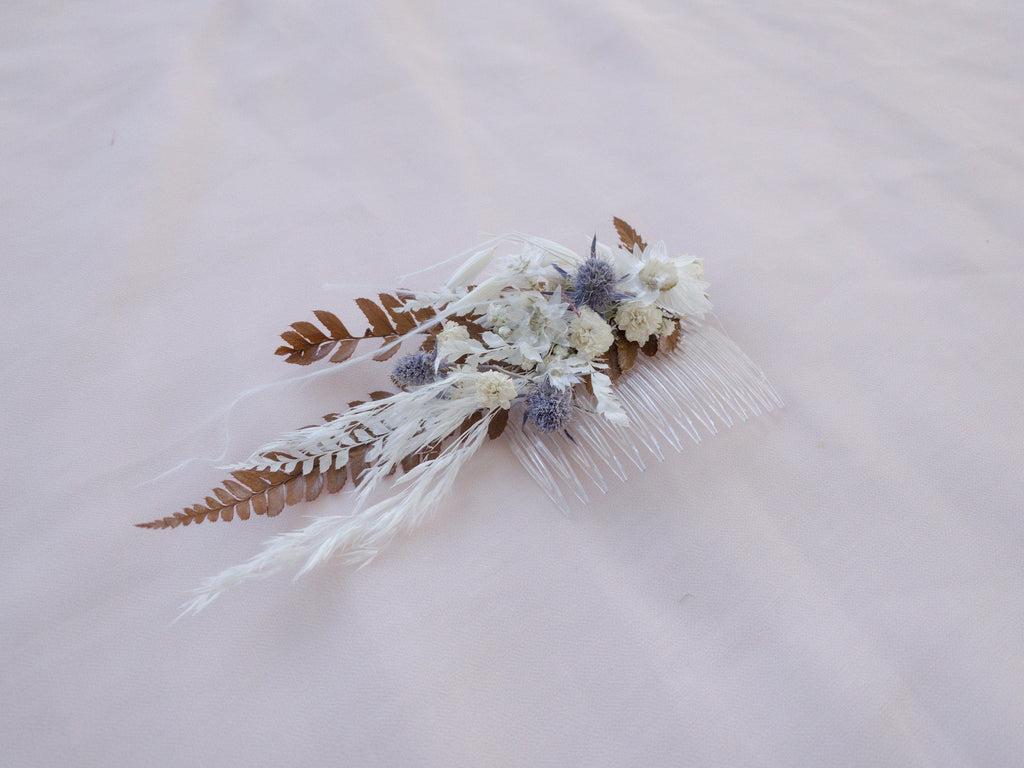 hiddenbotanicsweddings Hair Combs Daisy and Fern Boho Real Dried Flower Comb / Bridal Comb / Bridesmaids Comb / Bride Flower Comb