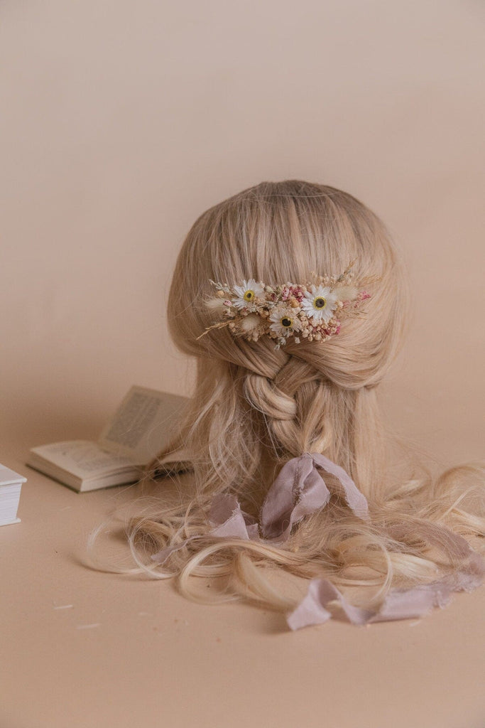 hiddenbotanicsweddings Hair Combs Dried Gypsophila & Daisies Bridal Hair Comb / Dried Lavender Wedding Hair Comb
