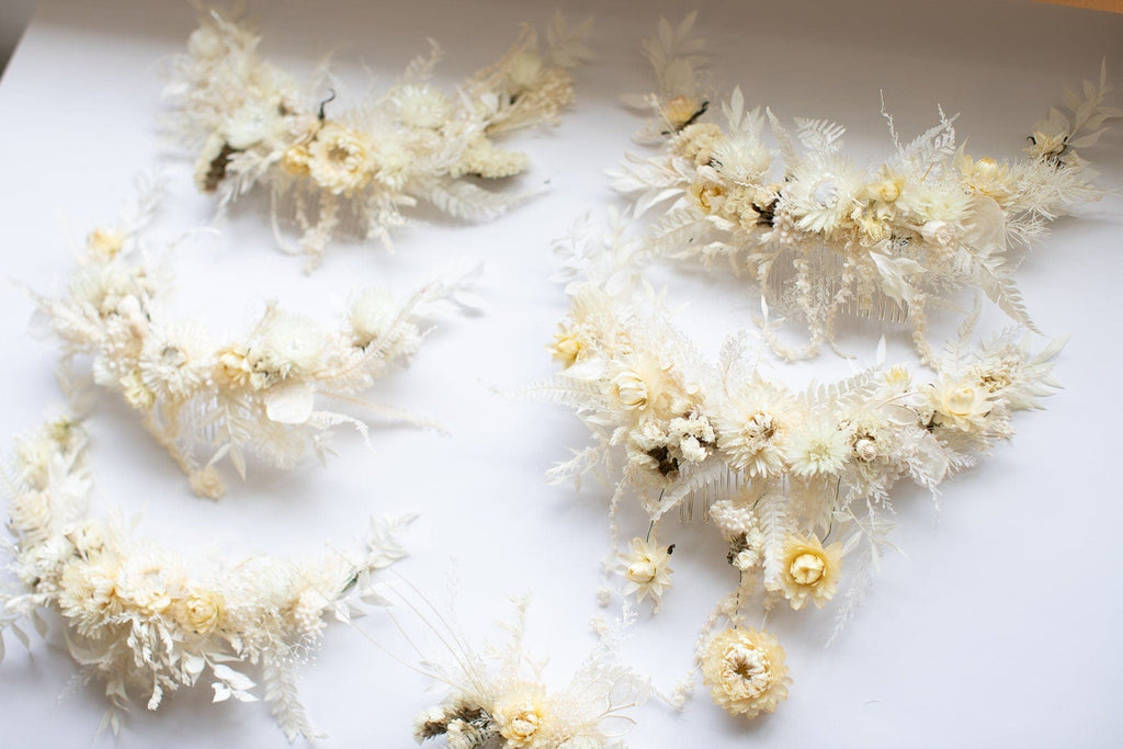 hiddenbotanicsweddings Hair Combs Large & Small All White Bridal Boho Comb / Wedding Hair Accessory