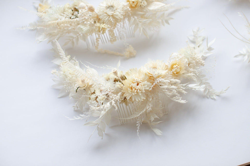 hiddenbotanicsweddings Hair Combs Large & Small All White Bridal Boho Comb / Wedding Hair Accessory