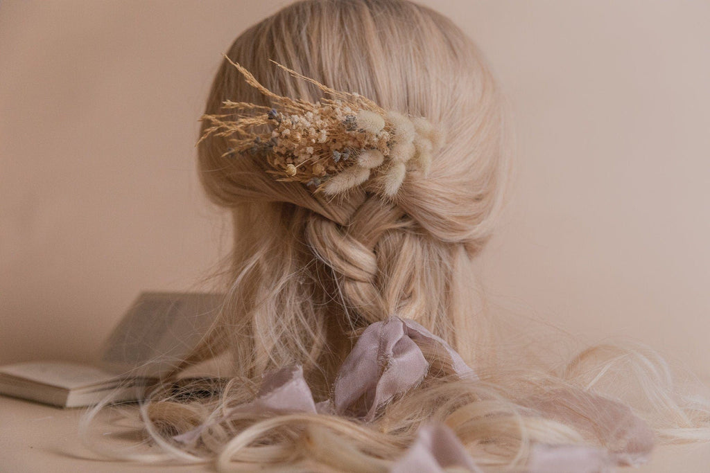 hiddenbotanicsweddings Hair Combs Natural Lagurus & Lavender Bridal Hair Comb / Dried Gypsophila Wedding Comb