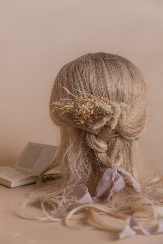 hiddenbotanicsweddings Hair Combs Natural Lagurus & Lavender Bridal Hair Comb / Dried Gypsophila Wedding Comb