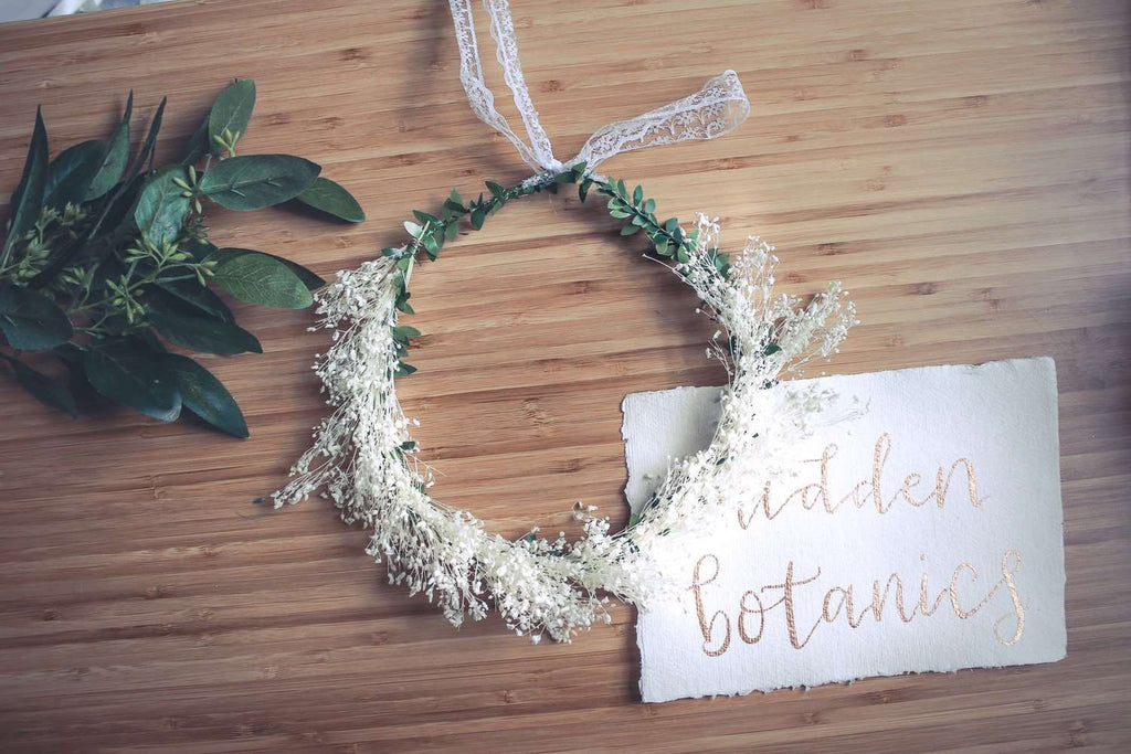 hiddenbotanicsweddings Hair Crowns Adult Baby's Breath Crown, White Weddings, Dried Flower Crown, Boho Wreath, Wedding Crown, Vintage Crown, Rustic Weddings