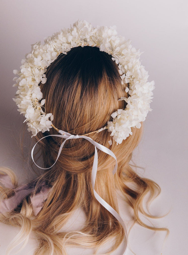 hiddenbotanicsweddings Hair Crowns All Preserved Hydrangea Bridal Boho Crown / Ivory Hydrangea Wedding Crown