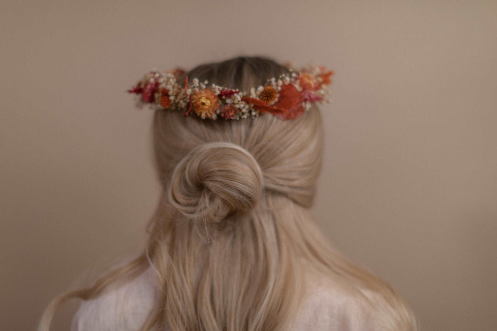 hiddenbotanicsweddings Hair Crowns Autumn Terracota Bridal Crown / Dried Autumn Flowers Wedding Crown