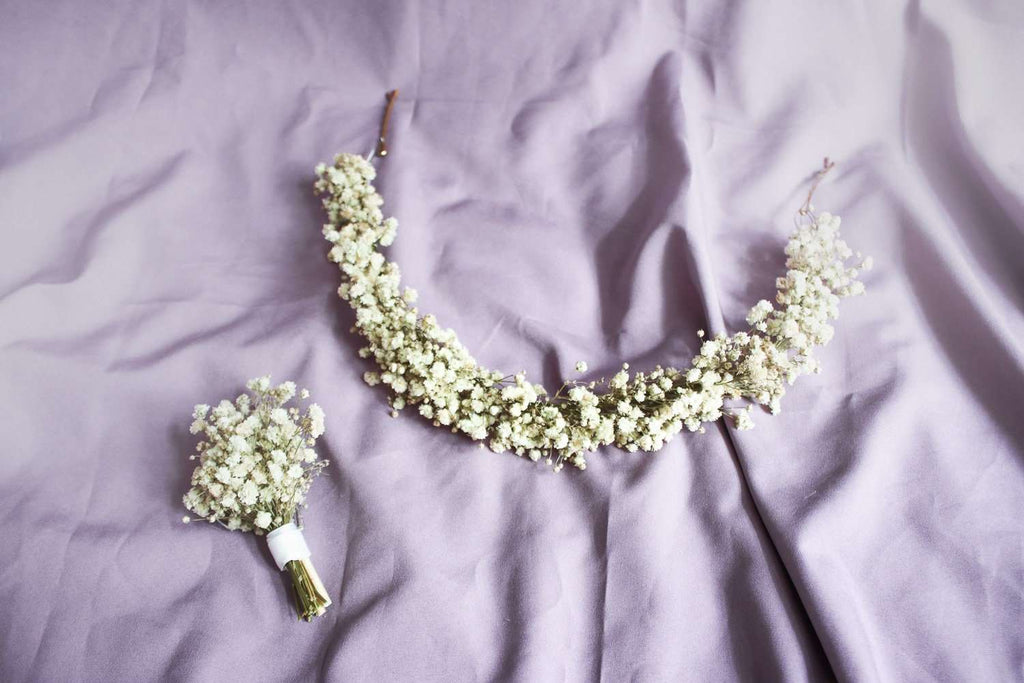 hiddenbotanicsweddings Hair Crowns Baby's Breath Veil Crown, Boho White Wedding Crown, Rustic Flower Crown, Dried Flower Crown