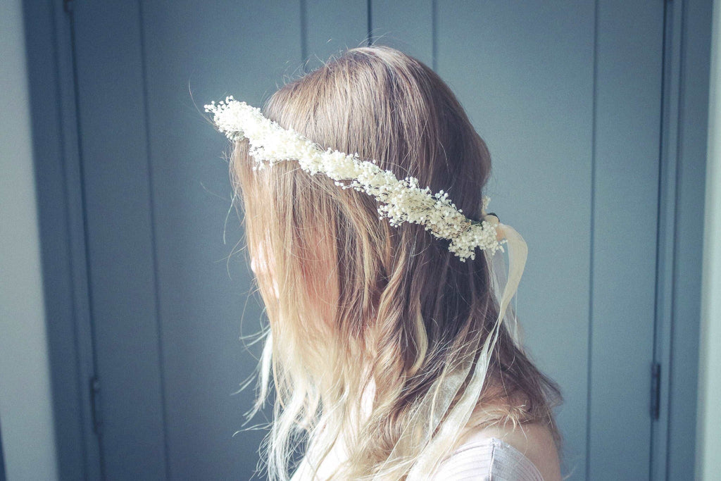 hiddenbotanicsweddings Hair Crowns Bleached Gypsophila Crown, Rustic Flower Crown, Boho Flower Crown, Wedding Crown, Dried Flowers, Bridal Accessories, Crown
