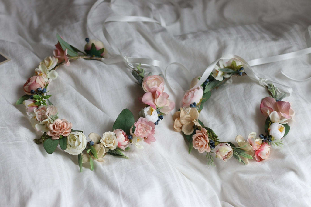 hiddenbotanicsweddings Hair Crowns Blush Pink Paper Rose and Silk Cherry Blossom Crown