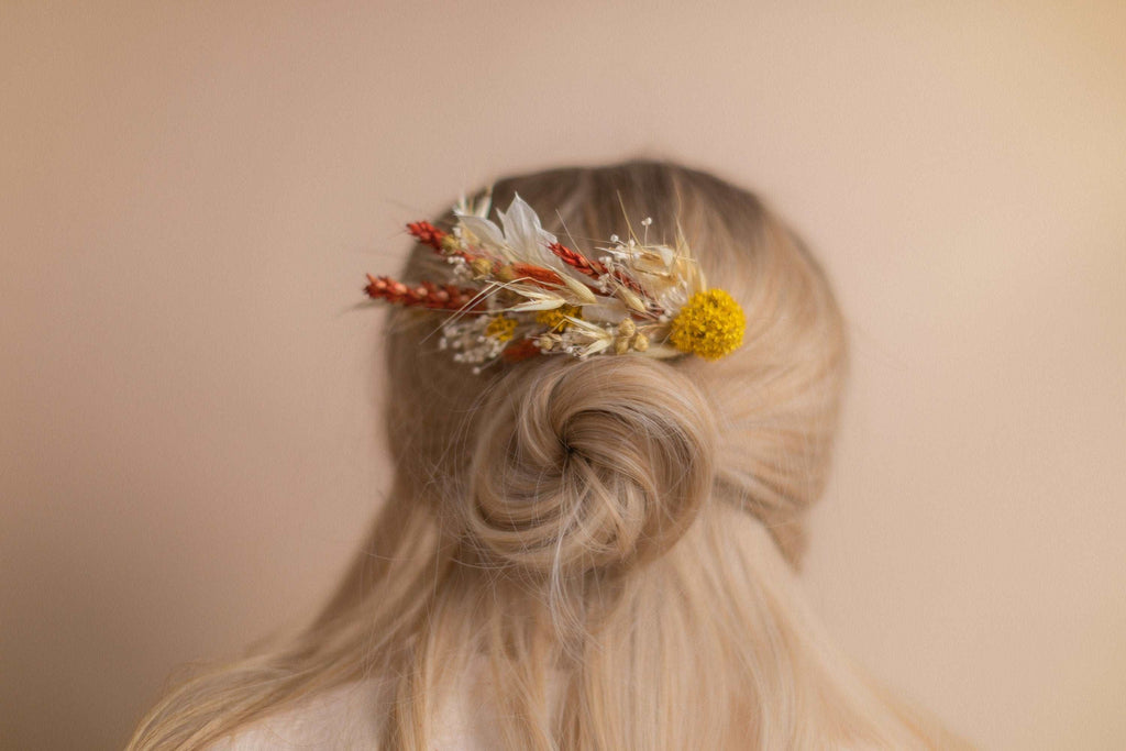 hiddenbotanicsweddings Hair Crowns Burnt Orange & Yellow Hair Crown Wedding Boho Set / Wedding Dried Flowers