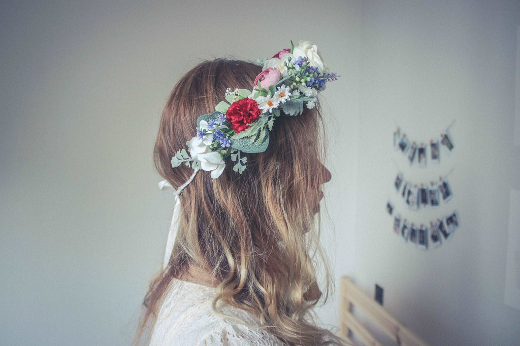 hiddenbotanicsweddings Hair Crowns Colourful Summer Festival Crown / Wedding Crown / Flower Crown / Flower Girl / Bridesmaids Gift / Boho Crown