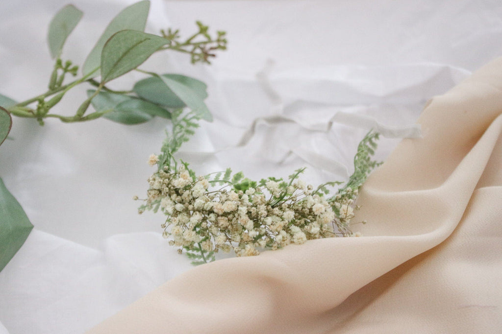 hiddenbotanicsweddings Hair Crowns Dried Baby's Breath Flowers Flower Girl Crown, Baby Headband, Artificial Fern Bridal Crown