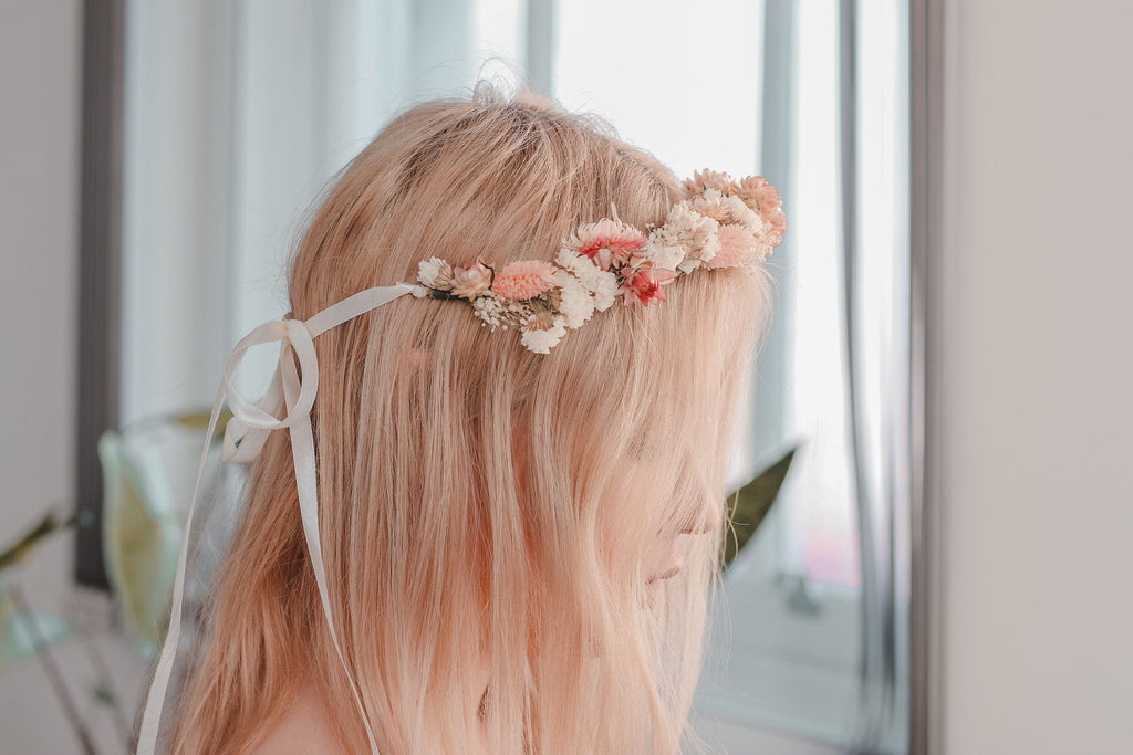 hiddenbotanicsweddings Hair Crowns Dried Flower Crown , Blush Pink Cream Real Dried Flower Crown, Boho Flower Crown