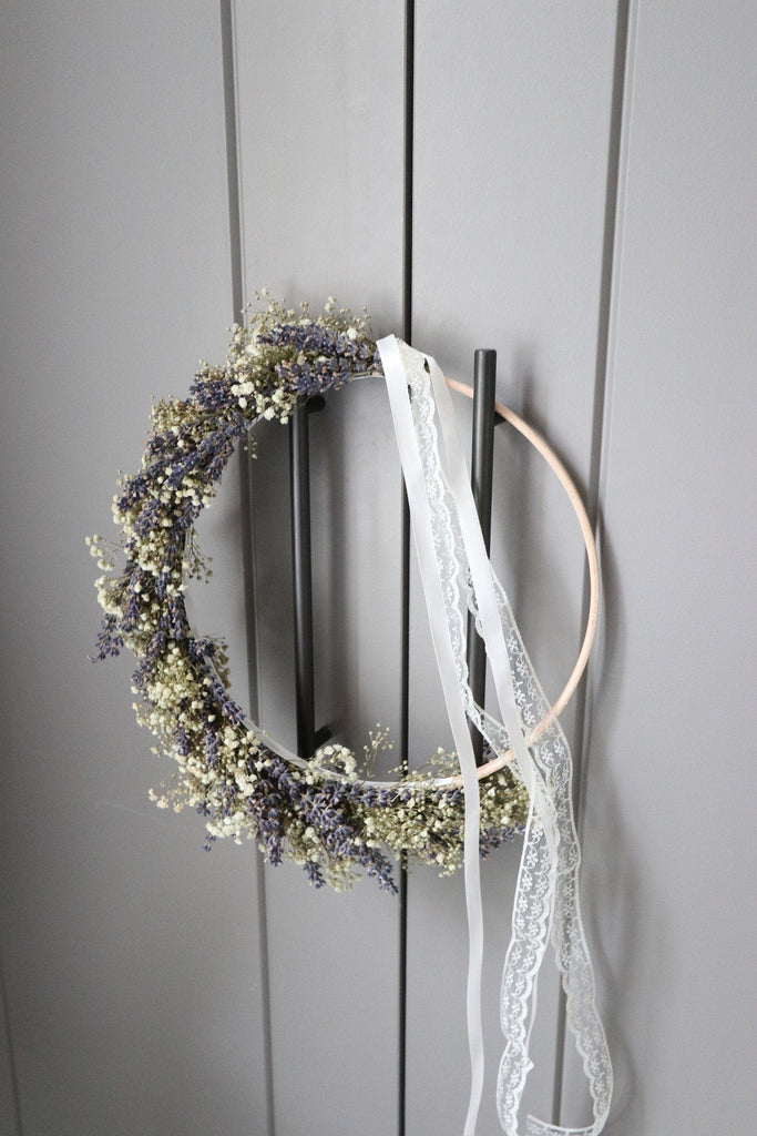 hiddenbotanicsweddings Hair Crowns Dried Lavender and Dried Baby's Breath Wedding Bride Hoop