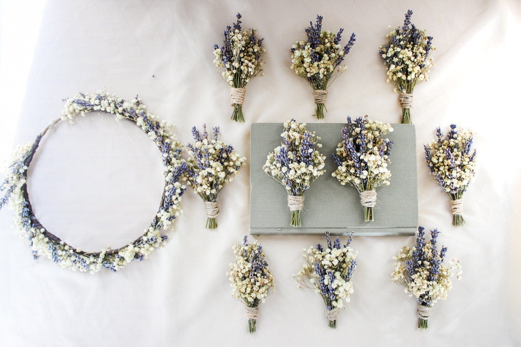 hiddenbotanicsweddings Hair Crowns French Dried Lavender and Dried Baby's Breath Bridal Crown / Lavender Crown