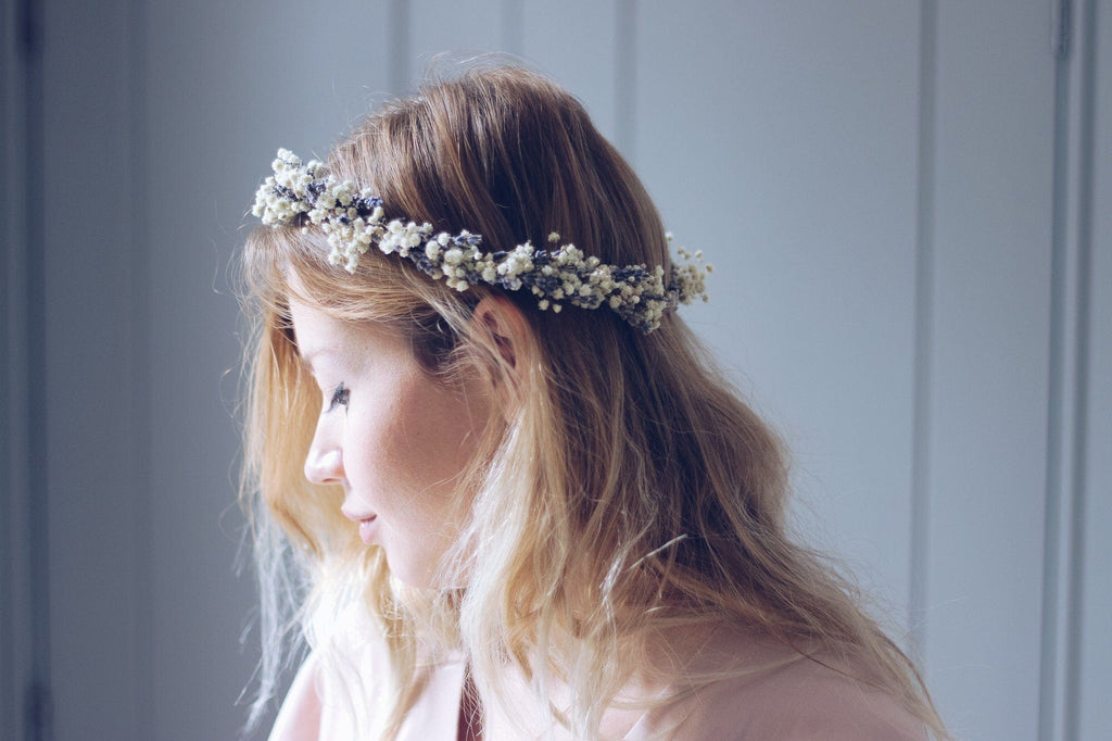 hiddenbotanicsweddings Hair Crowns French Dried Lavender and Dried Baby's Breath Bridal Crown / Lavender Crown