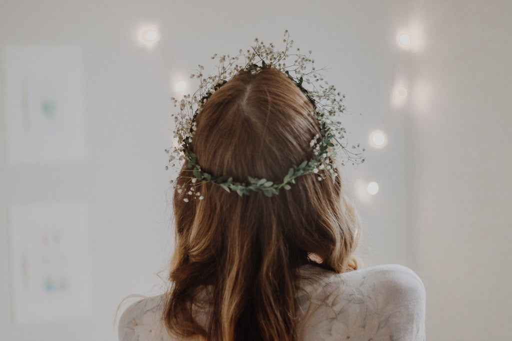 hiddenbotanicsweddings Hair Crowns Gypsohila (baby's breath) Dried Flower Crown, Bridal Crown, Ivy Hair crown, Dried flower bridesmaid wreath, Wedding crown, Gypsophila crown