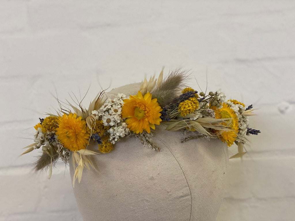 hiddenbotanicsweddings Hair Crowns Lavender & Straw Flowers Wildflower Dried Flower Crown / Bridal Crown / Wedding Flower Crown