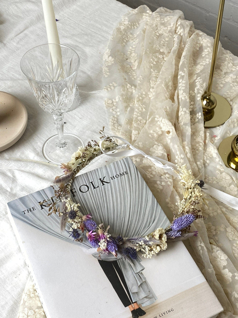 hiddenbotanicsweddings Hair Crowns Lilac Wildflower Bridal Wedding Crown / Boho Bride Wedding Flower Headband / Flower Wreath