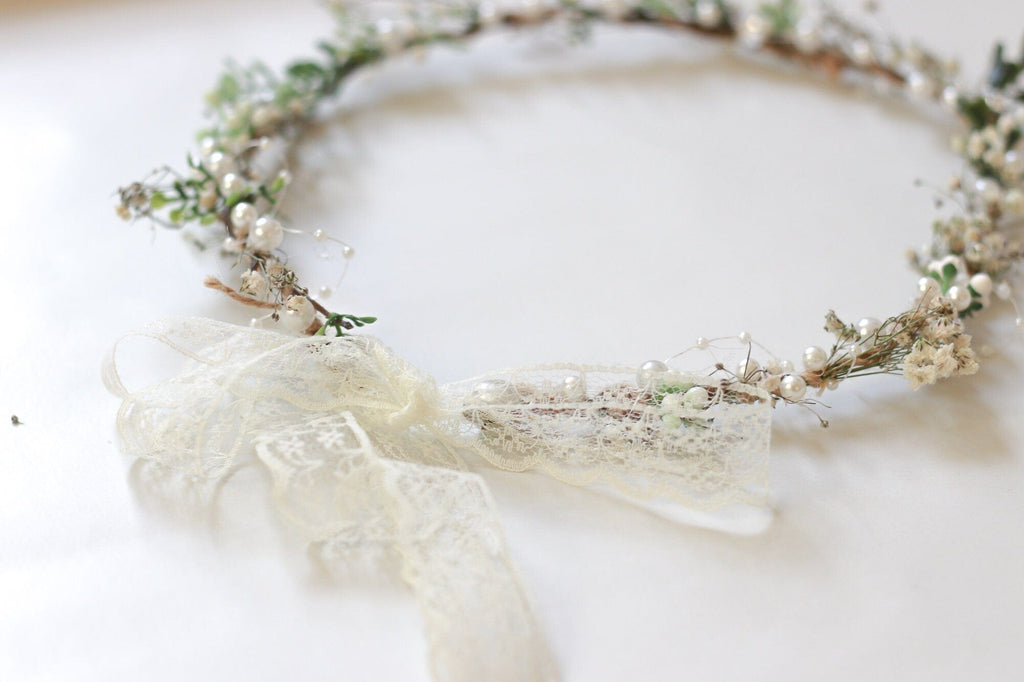 hiddenbotanicsweddings Hair Crowns Minimalist Bridal Ivy Crown with Wild Forest Herbs & Pearls, Bridal Hair Boho Weddings, Rustic Weddings, Romantic
